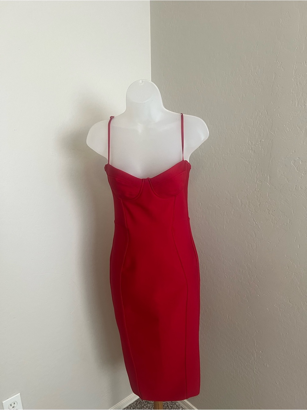 Fashion Nova Scarlet Red Midi Bodycon Dress with Spaghetti Straps